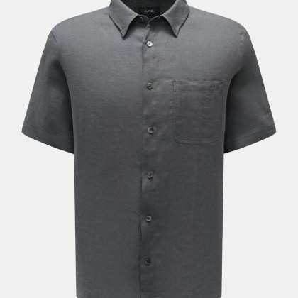 A.P.C. - Herren - Leinen-Kurzarmhemd %27Liaek%27 Kent-Kragen dunkelgrau A.P.C. - Herren - Leinen-Kurzarmhemd %27Liaek%27 Kent-Kragen dunkelgrau