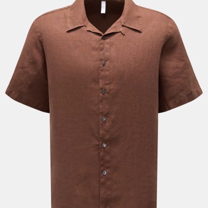 04651/ A trip in a bag - Herren - Leinen Kurzarmhemd %27Linen Cuba%27 Kubanischer Kragen braun 04651/ A trip in a bag - Herren - Leinen Kurzarmhemd %27Linen Cuba%27 Kubanischer Kragen braun