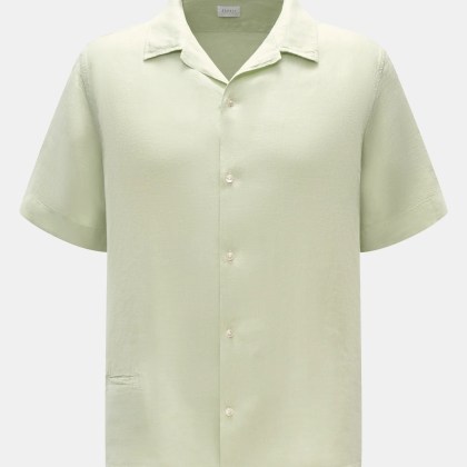 04651/ A trip in a bag - Herren - Leinen-Kurzarmhemd Kubanischer Kragen pastellgrün 04651/ A trip in a bag - Herren - Leinen-Kurzarmhemd Kubanischer Kragen pastellgrün