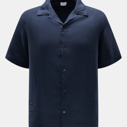04651/ A trip in a bag - Herren - Leinen-Kurzarmhemd Kubanischer Kragen navy 04651/ A trip in a bag - Herren - Leinen-Kurzarmhemd Kubanischer Kragen navy