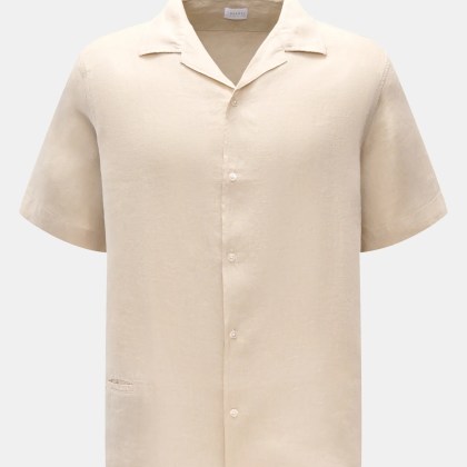 04651/ A trip in a bag - Herren - Leinen-Kurzarmhemd Kubanischer Kragen beige 04651/ A trip in a bag - Herren - Leinen-Kurzarmhemd Kubanischer Kragen beige