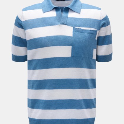 04651/ A trip in a bag - Herren - Kurzarm-Strickpolo blau/weiß gestreift 04651/ A trip in a bag - Herren - Kurzarm-Strickpolo blau/weiß gestreift