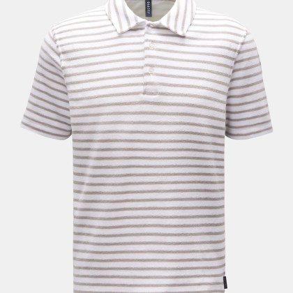 04651/ A trip in a bag - Herren - Frottee-Poloshirt %27Terry Stripe Polo%27 grau/weiß gestreift 04651/ A trip in a bag - Herren - Frottee-Poloshirt %27Terry Stripe Polo%27 grau/weiß gestreift