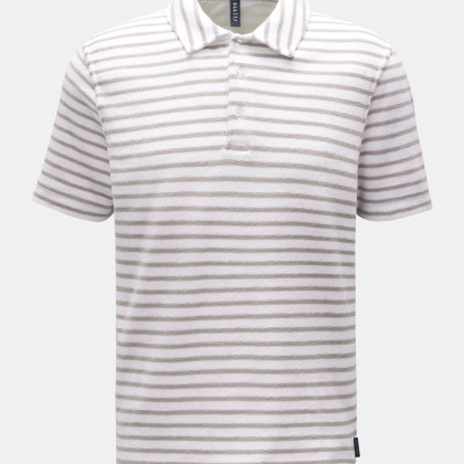 04651/ A trip in a bag - Herren - Frottee-Poloshirt %27Terry Stripe Polo%27 grau/weiß gestreift 04651/ A trip in a bag - Herren - Frottee-Poloshirt %27Terry Stripe Polo%27 grau/weiß gestreift