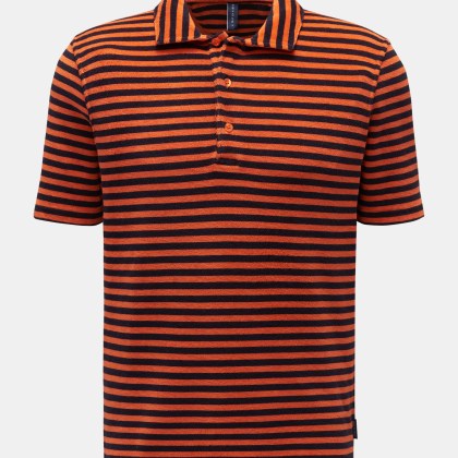 04651/ A trip in a bag - Herren - Frottee-Poloshirt %27Terry Stripe Polo%27 orange/schwarz gestreift 04651/ A trip in a bag - Herren - Frottee-Poloshirt %27Terry Stripe Polo%27 orange/schwarz gestreift