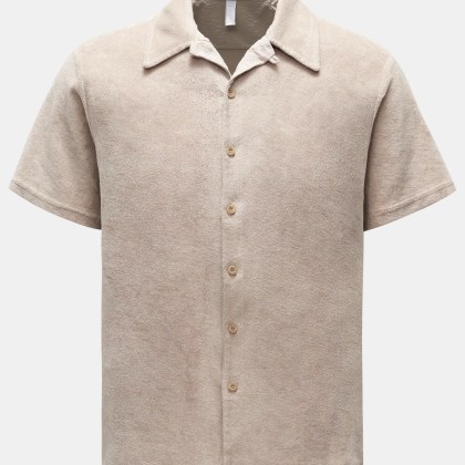 04651/ A trip in a bag - Herren - Frottee-Kurzarmhemd %27Terry Shirt%27 Kubanischer Kragen beige 04651/ A trip in a bag - Herren - Frottee-Kurzarmhemd %27Terry Shirt%27 Kubanischer Kragen beige