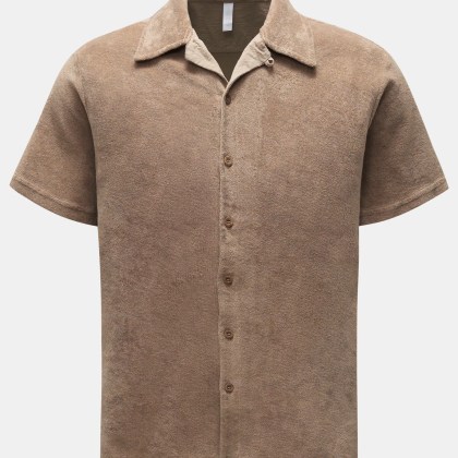 04651/ A trip in a bag - Herren - Frottee-Kurzarmhemd %27Terry Shirt%27 Kubanischer Kragen taupe 04651/ A trip in a bag - Herren - Frottee-Kurzarmhemd %27Terry Shirt%27 Kubanischer Kragen taupe