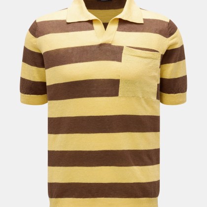 04651/ A trip in a bag - Herren - Kurzarm-Strickpolo %27Striped Polo%27 gelb/braun gestreift 04651/ A trip in a bag - Herren - Kurzarm-Strickpolo %27Striped Polo%27 gelb/braun gestreift