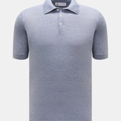 Brunello Cucinelli - Herren - Kurzarm-Strickpolo rauchblau meliert Brunello Cucinelli - Herren - Kurzarm-Strickpolo rauchblau meliert