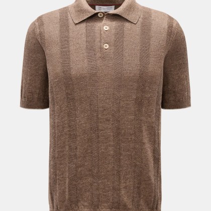 Brunello Cucinelli - Herren - Kurzarm-Strickpolo graubraun meliert Brunello Cucinelli - Herren - Kurzarm-Strickpolo graubraun meliert