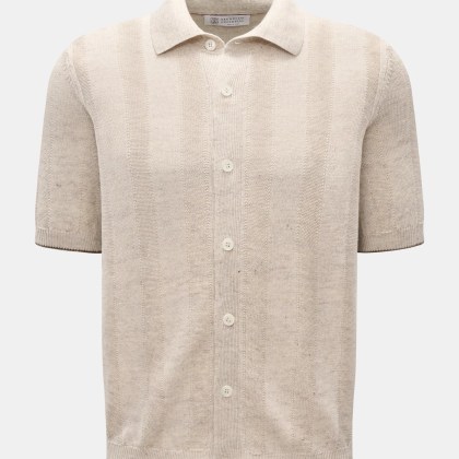 Brunello Cucinelli - Herren - Kurzarm-Strickhemd sand meliert Brunello Cucinelli - Herren - Kurzarm-Strickhemd sand meliert