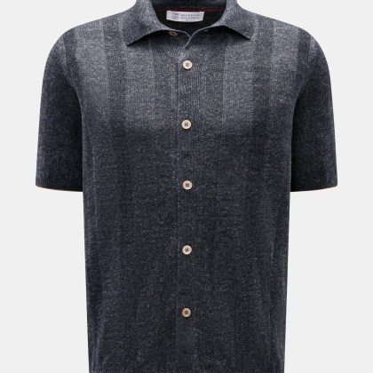 Brunello Cucinelli - Herren - Kurzarm-Strickhemd anthrazit meliert Brunello Cucinelli - Herren - Kurzarm-Strickhemd anthrazit meliert