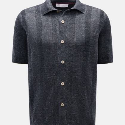 Brunello Cucinelli - Herren - Kurzarm-Strickhemd anthrazit meliert Brunello Cucinelli - Herren - Kurzarm-Strickhemd anthrazit meliert