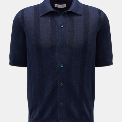 Brunello Cucinelli - Herren - Kurzarm-Strickhemd navy Brunello Cucinelli - Herren - Kurzarm-Strickhemd navy