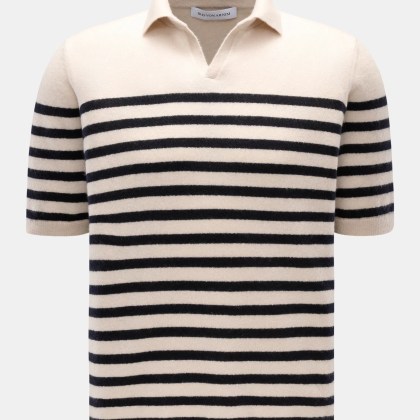 Iris von Arnim - Herren - Kurzarm-Strickpolo %27Ameca%27 beige/dark navy gestreift Iris von Arnim - Herren - Kurzarm-Strickpolo %27Ameca%27 beige/dark navy gestreift