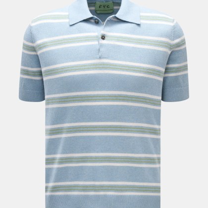 FTC - Herren - Kurzarm-Strickpolo hellblau/weiß/grün gestreift FTC - Herren - Kurzarm-Strickpolo hellblau/weiß/grün gestreift