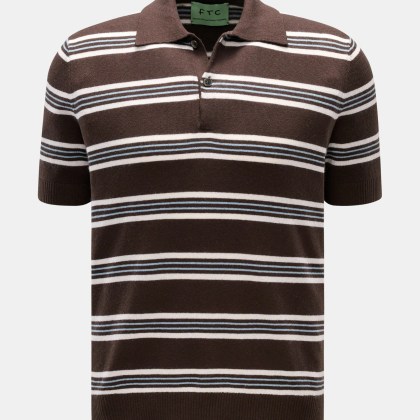 FTC - Herren - Kurzarm-Strickpolo dunkelbraun/creme/hellblau gestreift FTC - Herren - Kurzarm-Strickpolo dunkelbraun/creme/hellblau gestreift