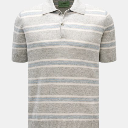 FTC - Herren - Kurzarm-Strickpolo grau/hellblau/weiß gestreift FTC - Herren - Kurzarm-Strickpolo grau/hellblau/weiß gestreift