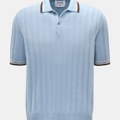 FTC - Herren - Cashmere Kurzarm-Strickpolo hellblau FTC - Herren - Cashmere Kurzarm-Strickpolo hellblau