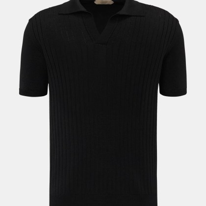 Aurélien - Herren - Merino Kurzarm-Strickpolo schwarz Aurélien - Herren - Merino Kurzarm-Strickpolo schwarz