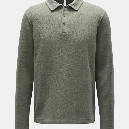 04651/ A trip in a bag - Herren - Fleece-Longsleeve-Poloshirt %27Oyster%27 graugrün 04651/ A trip in a bag - Herren - Fleece-Longsleeve-Poloshirt %27Oyster%27 graugrün