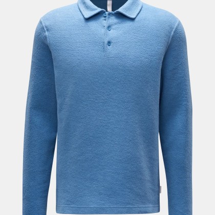04651/ A trip in a bag - Herren - Fleece-Longsleeve-Poloshirt %27Oyster%27 rauchblau 04651/ A trip in a bag - Herren - Fleece-Longsleeve-Poloshirt %27Oyster%27 rauchblau