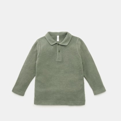 04651/ A trip in a bag - Herren - Kinder Fleece-Longsleeve-Poloshirt %27Oyster Kids PF Polo%27 graugrün 04651/ A trip in a bag - Herren - Kinder Fleece-Longsleeve-Poloshirt %27Oyster Kids PF Polo%27 graugrün