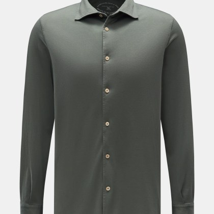 Fedeli - Herren - Jersey-Hemd %27Jason%27 Haifisch-Kragen graugrün Fedeli - Herren - Jersey-Hemd %27Jason%27 Haifisch-Kragen graugrün