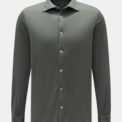 Fedeli - Herren - Jersey-Hemd %27Jason%27 Haifisch-Kragen graugrün Fedeli - Herren - Jersey-Hemd %27Jason%27 Haifisch-Kragen graugrün