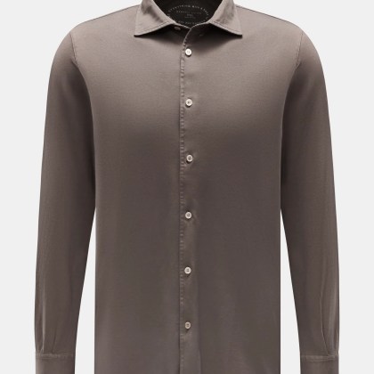 Fedeli - Herren - Jersey-Hemd %27Jason%27 Haifisch-Kragen graubraun Fedeli - Herren - Jersey-Hemd %27Jason%27 Haifisch-Kragen graubraun