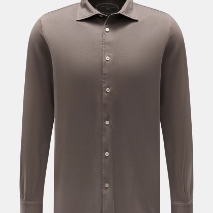 Fedeli - Herren - Jersey-Hemd %27Jason%27 Haifisch-Kragen graubraun Fedeli - Herren - Jersey-Hemd %27Jason%27 Haifisch-Kragen graubraun