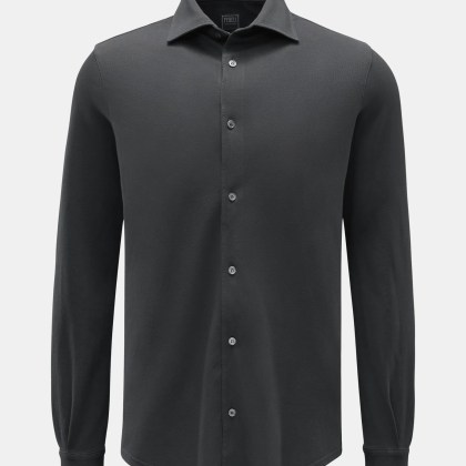 Fedeli - Herren - Piqué-Hemd %27Steve%27 schmaler Kragen dunkelgrau Fedeli - Herren - Piqué-Hemd %27Steve%27 schmaler Kragen dunkelgrau