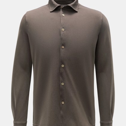 Fedeli - Herren - Piqué-Hemd %27Steve%27 schmaler Kragen graubraun Fedeli - Herren - Piqué-Hemd %27Steve%27 schmaler Kragen graubraun