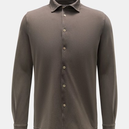 Fedeli - Herren - Piqué-Hemd %27Steve%27 schmaler Kragen graubraun Fedeli - Herren - Piqué-Hemd %27Steve%27 schmaler Kragen graubraun