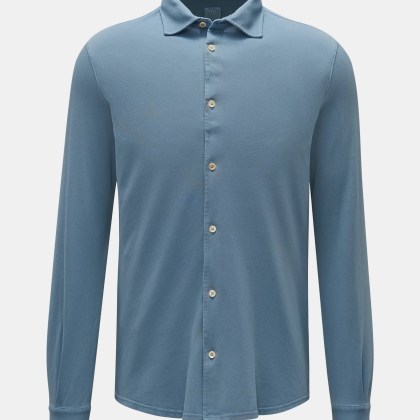 Fedeli - Herren - Piqué-Hemd %27Steve%27 schmaler Kragen rauchblau Fedeli - Herren - Piqué-Hemd %27Steve%27 schmaler Kragen rauchblau