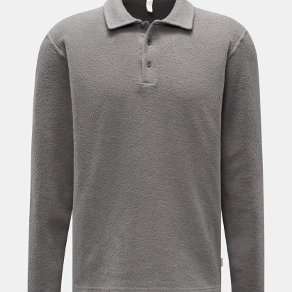 04651/ A trip in a bag - Herren - Fleece Langarm-Poloshirt dunkelgrau 04651/ A trip in a bag - Herren - Fleece Langarm-Poloshirt dunkelgrau