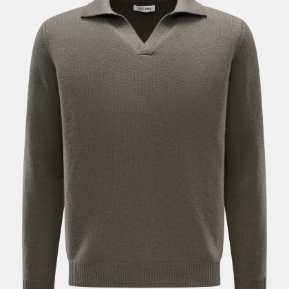 Soft Goat - Herren - Cashmere Strickpolo graugrün Soft Goat - Herren - Cashmere Strickpolo graugrün
