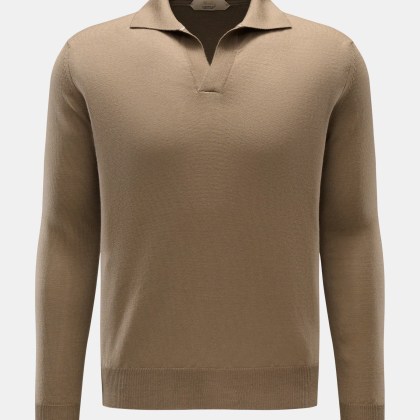 Aurélien - Herren - Merino Strickpolo taupe Aurélien - Herren - Merino Strickpolo taupe