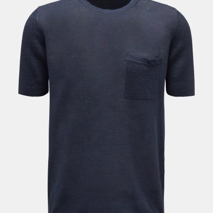 04651/ A trip in a bag - Herren - Feinstrick-Kurzarmpullover %27Linen Knit Tee%27 navy 04651/ A trip in a bag - Herren - Feinstrick-Kurzarmpullover %27Linen Knit Tee%27 navy