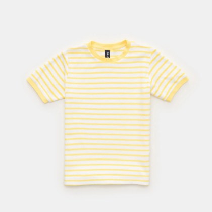 04651/ A trip in a bag - Herren - Kinder Frottee Rundhals-T-Shirt %27Kids Terry Stripe Tee%27 gelb/weiß gestreift 04651/ A trip in a bag - Herren - Kinder Frottee Rundhals-T-Shirt %27Kids Terry Stripe Tee%27 gelb/weiß gestreift