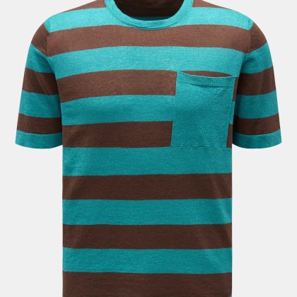 04651/ A trip in a bag - Herren - Kurzarm-Pullover %27Striped Tee%27 türkis/braun gestreift 04651/ A trip in a bag - Herren - Kurzarm-Pullover %27Striped Tee%27 türkis/braun gestreift