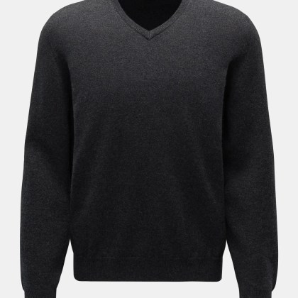 Fedeli - Herren - Cashmere V-Neck Pullover %27Pull Slim%27 dunkelgrau Fedeli - Herren - Cashmere V-Neck Pullover %27Pull Slim%27 dunkelgrau