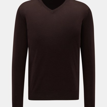 Fedeli - Herren - Feinstrick V-Neck Pullover dunkelbraun Fedeli - Herren - Feinstrick V-Neck Pullover dunkelbraun