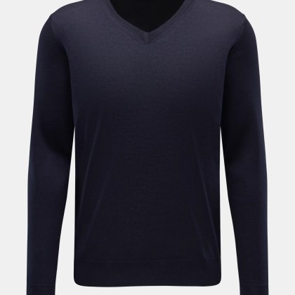 Fedeli - Herren - Feinstrick V-Neck Pullover navy Fedeli - Herren - Feinstrick V-Neck Pullover navy