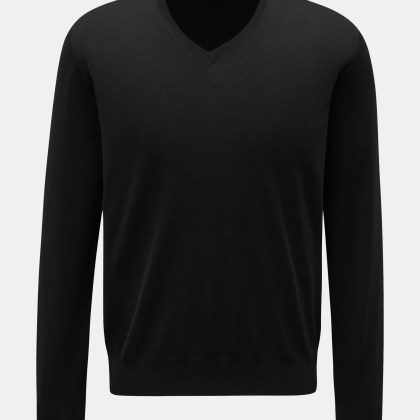 Filippo de Laurentiis - Herren - Merino Feinstrick V-Neck Pullover schwarz Filippo de Laurentiis - Herren - Merino Feinstrick V-Neck Pullover schwarz