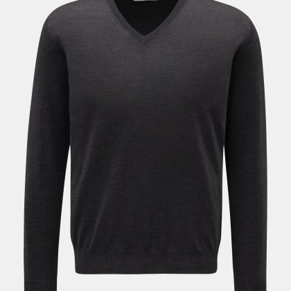 Filippo de Laurentiis - Herren - Merino Feinstrick V-Neck Pullover dunkelgrau meliert Filippo de Laurentiis - Herren - Merino Feinstrick V-Neck Pullover dunkelgrau meliert