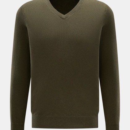 von Braun - Herren - Cashmere V-Neck Pullover oliv von Braun - Herren - Cashmere V-Neck Pullover oliv