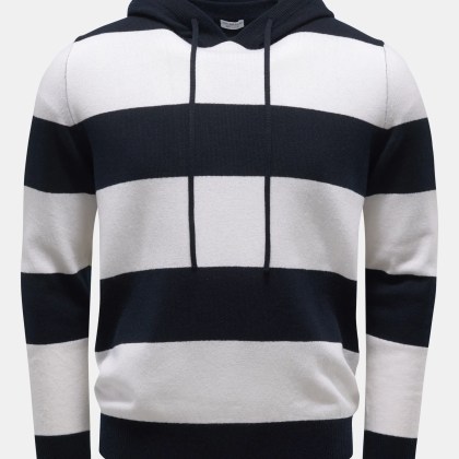 von Braun - Herren - Cashmere Kapuzenpullover navy/offwhite gestreift von Braun - Herren - Cashmere Kapuzenpullover navy/offwhite gestreift