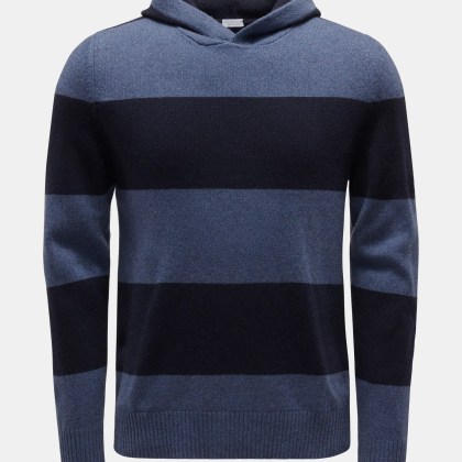 von Braun - Herren - Cashmere Kapuzenpullover graublau/navy gestreift von Braun - Herren - Cashmere Kapuzenpullover graublau/navy gestreift