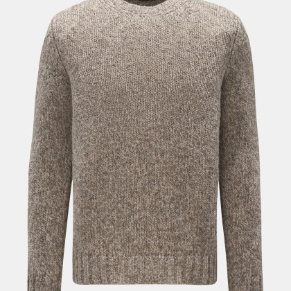 04651/ A trip in a bag - Herren - Rundhalspullover %27Handknit Crew%27 graubraun/beige 04651/ A trip in a bag - Herren - Rundhalspullover %27Handknit Crew%27 graubraun/beige
